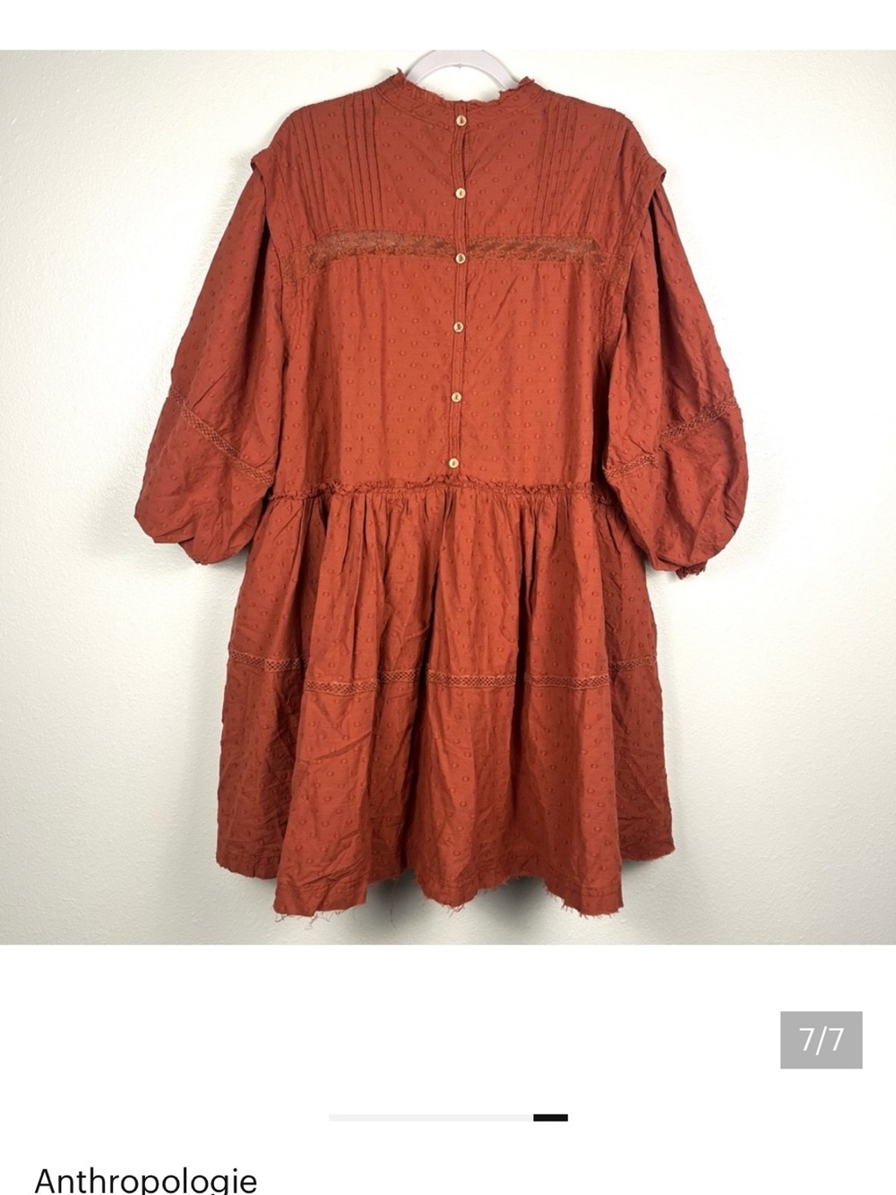 NWT Anthropologie Pilcro Orange Mock Neck Tiered Lace Trim Mini Dress XLP - Picture 7 of 7